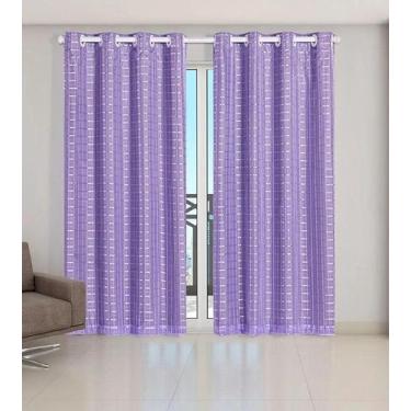 Imagem de Cortina Voil Xadrez Com Forro Blackout 5,00 X 2,80 Lilas - Confecções 