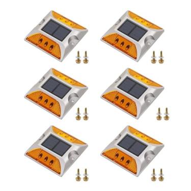 Imagem de NPKRRSK Marcador solar elevado de pavimento alto brilho IP68 impermeável refletor estrada marcador solar garagem doca luzes calçada escada jardim caminho caminho passarela (pacote com 6) (amarelo,