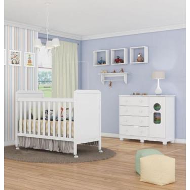 Imagem de Berço e Cômoda com sapateira Moveis Peroba Bebellys Tedy  MDF branco