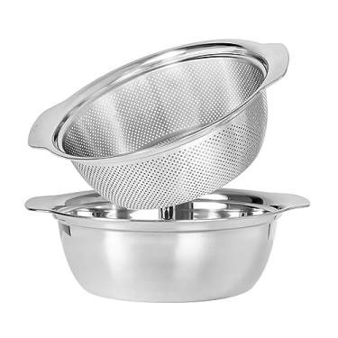 Imagem de Escorredor microporoso de aço inoxidável 304 com alça, conjunto de filtros microporosos para lavar legumes, frutas e arroz e drenar macarrão cozido.