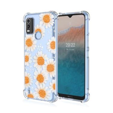 Imagem de RRXSYXL Capa para celular Nokia C21 Plus com estampa floral transparente, proteção à prova de choque, capa de TPU macio para Nokia C21 Plus, margarida floral