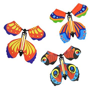 Imagem de NOVELTY GIANT WWW.NOVELTYGIANT.COM Wind Up Flying Butterflies Hide in Books & Birthday Cards Rubber Band Powered Magical Butterfly 3 Pack (Multicolored Bright)