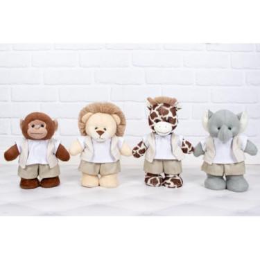 Imagem de Quarteto De Pelúcia Safári Amore 30cm / Leão, Girafa, Elefante E Macaco. (XADREZ DE BEGE)