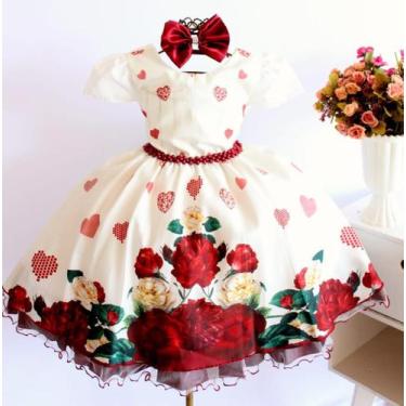 Imagem de Vestido Infantil Floral Festa Luxo E Tiara - pingo de gente, 6, Creme,