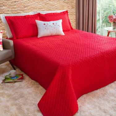 Imagem de Cobre Leito Com Almofada Bordada Perola Casal 5 Pecas - Vermelho - Enx