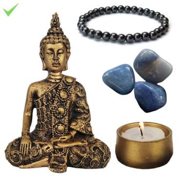Imagem de Buda hindu 11cm kit quartzo azul pulseira hematita castical - Geral