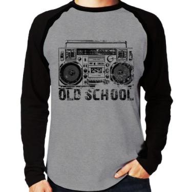 Imagem de Camiseta Raglan Old School Boombox Manga Longa - Foca na Moda, Cinza, 