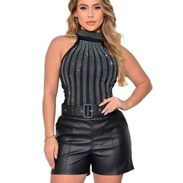 Imagem de Body Feminino Tule Brilho Strass Gola Choker Nadador Festa - Swiss Bou