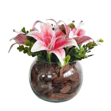 Imagem de Arranjo de Mesa Decorativo Flores Artificiais Lírios e Vaso - La Caza 
