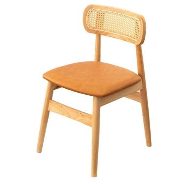 Imagem de Cadeira Rainer Or Design Estrutura Madeira Clara Encosto Palha Natural Assento Estofado PU Caramelo