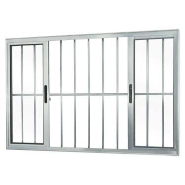 Imagem de Janela 4 folhas 1,00x1,00 com grade no alumínio brilhante