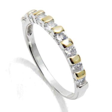 Imagem de Anel Aparador De Aliança Prata Zirconias E Aplique Em Ouro - Clara Cen