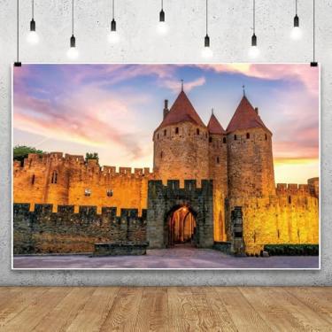 Imagem de Leowefowa Cenários de fortaleza medieval Carcassonne 3 x 2,4 m vinil castelo medieval pôr do sol cenário foto fundo da França decoração arquitetura histórica bandeira para viagem retrato cabine de