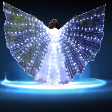 Imagem de SNOPPZQN Asas de LED Isis, asas de borboleta de dança do ventre, asas iluminadas, capa de LED, asas de anjo brilhantes com bastão telescópico para mulheres, adultos, festa de carnaval de Natal