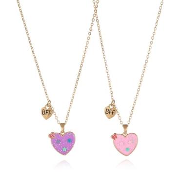 Imagem de Dtja Colar com pingente de amizade e coração de amor para 2 pares de ouro rosado com pingente de amizade, corrente ajustável, joia feminina, formatura, festa de aniversário, Medium, Zinco, Sem Pedra