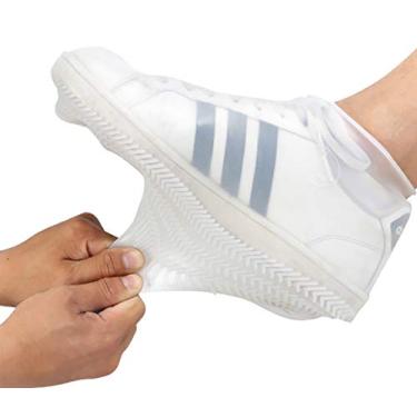 Imagem de TAKUSHI HF Capas impermeáveis reutilizáveis para botas e sapatos, borracha de silicone antiderrapante chuva neve galochas dobráveis para homens e mulheres (transparente, P)