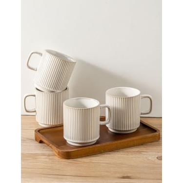 Imagem de Seyatoo Conjunto de 4 Canecas de Cerâmica e Porcelana, Conjunto de Xícaras de Café com Alça, Caneca Grande para Americano, Latte, Cappuccino, Chocolate Quente, Branco Esmaltado