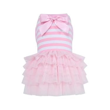 Imagem de INGSIST Roupas listradas para o dia dos namorados rosa para cães pequenos médios filhotes de estimação vestidos de aniversário tamanho PP P M G GG