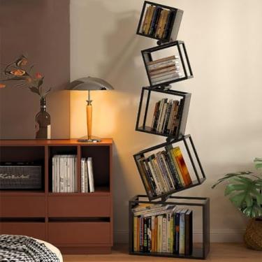 Imagem de Estante Etagere, estante exclusiva de 5 camadas de 182 cm de altura, estantes geométricas modernas, prateleira de metal legal, prateleira de canto para quarto, sala de estar, escritório em casa