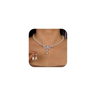 Imagem de Denifery Conjunto de brincos de colar de strass de pérola, conjunto de joias de pérolas, casamento de borboleta, 1920, acessórios de pérolas simuladas, vintage, dia dos namorados, bijuteria para