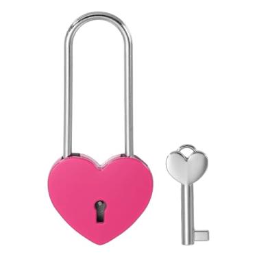 Imagem de PATIKIL Cadeado de coração de 10 cm Love Locks com conjunto de chaves, cadeado de coração único para casal desejando cadeado de amor para amante ponte aniversário diário caixa de cartão, rosa escuro