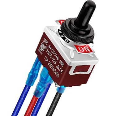 Imagem de DAIERTEK Interruptor de Polaridade Reversa À Prova D'Água 12V DPDT 3 Posições 4 Pinos Com Fio 30A DC Controle de Motor Rv Power Jack Switch (Ligado)-Desligado-(Ligado) Momentâneo ON-OFF-ON