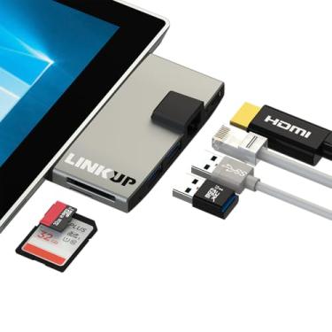 Imagem de LINKUP - Estação de ancoragem compatível com Microsoft Surface GO HDMI USB C Dock | Hub de leitor de cartão SDXC 6 em 1 | HDMI 4K 2xUSB-A 3.0 2X SD 1X MicroSD | Compatível com plugue de alimentação original Surface GO