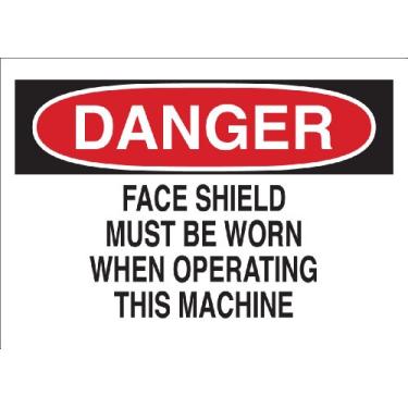 Imagem de Brady Máquina de plástico 22975 e placa operacional, 17,8 cm x 25,4 cm, legenda "Face Shield Must Be Worn When Operating This Machine"