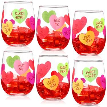 Imagem de SiliFine Pacote com 6 taças de vinho sem haste para dia dos namorados, 425 g, copos coloridos para conversa, coração, vidro, vermelho, rosa, armário de cozinha, para casamento, aniversário, dia dos