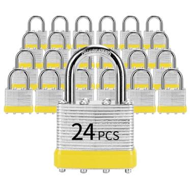 Imagem de Cadeados com a mesma chave, LQYN 24 peças de cadeado laminado com chave (1-9/16 polegadas, 40 mm), fechaduras semelhantes com chave, manilha normal, para armário de armazenamento, trava de ferrolho,