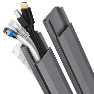 Imagem de Escondedor de cabo de TV de 159,5 cm – parede de gerenciamento de cabos, ocultador de fio cinza para pista de cabos, corretivo de cabos pintável para TV montada na parede, capas de fio de parede para