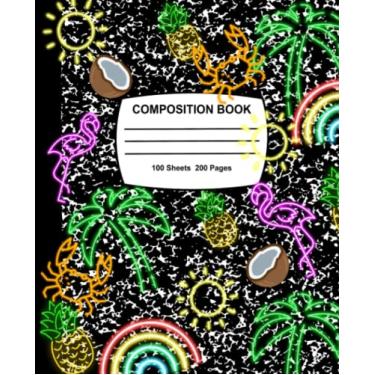 Imagem de Tropical Neon Composition Notebook: Aesthetic Notebook for School, College, Office, Work | College Ruled Paper, 7.5" x 9.25", 100 Sheets of Paper, 200 Pages