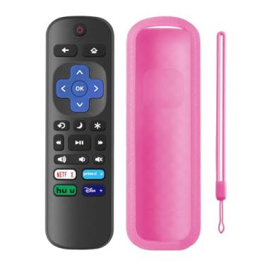 Imagem de Controle remoto de substituição para Roku TV com capa de silicone macio rosa, controle remoto universal para Smart TVs TCL Roku/Hisense Roku/Onn Roku/Westinghouse Roku/Philips Roku (não para Roku
