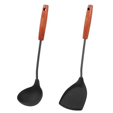 Imagem de FJNATINH Conjunto de ferramentas de espátula e concha de silicone wok, utensílios de cozinha antiaderentes resistentes ao calor, sem BPA, utensílios de cozinha, pacote com 2, preto
