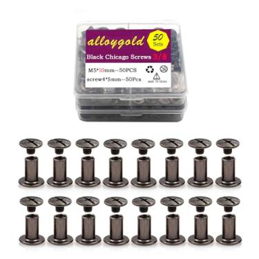 Imagem de Alloygold 50 conjuntos M5*10 arma preta Chicago parafuso kit rebites de couro rebites parafusos Chicago botões de parafuso DIY acabamento de couro 3/40.6 cm x 3/8 polegadas