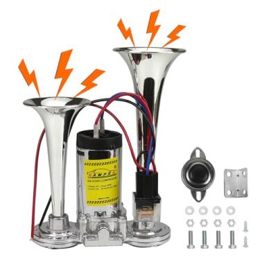 Imagem de GAMPRO Buzina de ar 135db 12V trompete buzina com compressor para qualquer veículo 12V caminhões, caminhões, trens, barcos, carros Vans