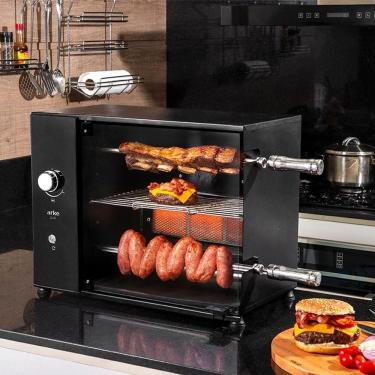 Imagem de Churrasqueira A Gás GLP Rotativa Elétrica 2 Espetos + Grelha Acendimento Manual Duetto 110V Arke