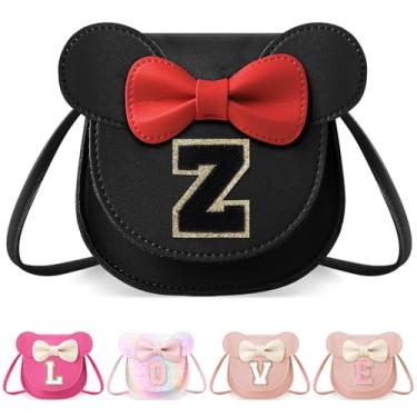 Imagem de izuzta Bolsa infantil para crianças 1 2 3 4 5 6 7 8 anos de idade bonito mouse orelha laço bolsa transversal presente de aniversário, Bolsa pequena/preta/letra preta, Z, Z