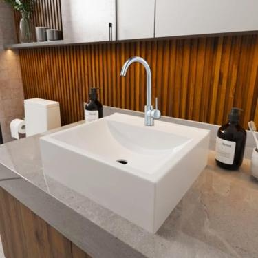 Imagem de Cuba Para Banheiro Pia de Apoio Lavabo Branca Quadrada em Mármore Sintético Roma (Branco)