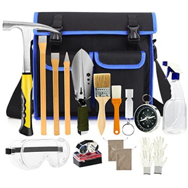 Imagem de Kit de martelos de geologia para palheta de rocha, martelo de 946 ml e cinzéis de escavação de 3 peças para caça de rochas, ferramenta de equipamento de mineração de ouro e prospecção com suporte multifuncional, bússola, apito, cinzel