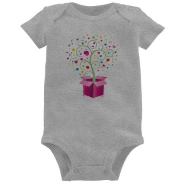 Imagem de Body Bebê Árvore Corações Caixa - Foca na Moda, Cinza, M