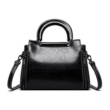 Imagem de Bolsa Feminina de Couro Tote Bag Vintage Couro Ombro Bolsas Transversais Para Mulheres Bolsas Femininas de Luxo(Black)