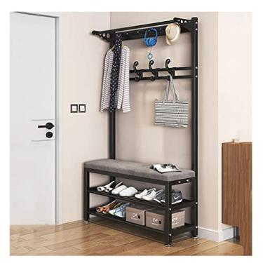 Imagem de Cabide 3 em 1 com banco de sapatos com banco de 2 camadas e armazenamento de sapatos, 10 ganchos para corredor, para entrada, quarto, corredor, sala de estar, fácil de montar, 170