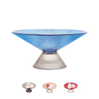 Imagem de SPRINGBOW Fruteira – Tigela de vidro azul de 25,4 cm/tigela decorativa com pedestal ondulado – Tigela de bolsa, tigelas decorativas para decoração de casa, tigela de doces, tigela de vidro decorativa