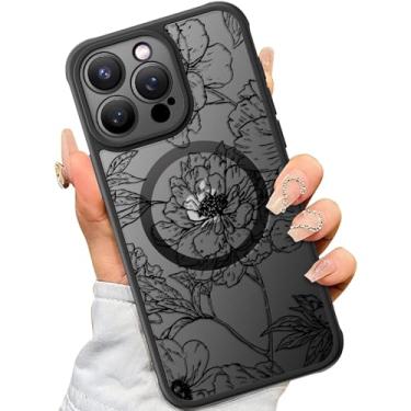 Imagem de SEXYMOM Capa magnética para iPhone 14 Pro Max com protetores de tela de privacidade X2 - Compatível com carregamento sem fio, lindo design floral para mulheres e meninas, capa de telefone fosca