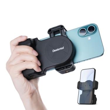 Imagem de Alça de encaixe para câmera de telefone para iPhone 16/15/14/13/12/11 Plus Pro Max com tripé e controle remoto de obturador destacável, alça de selfie para smartphone para Android Phone Vlog Video