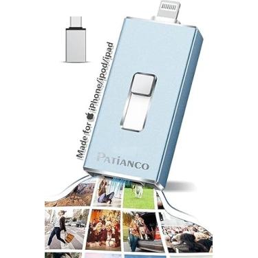 Imagem de Pen Drive USB de 256 GB, Apple MFi Certified Photo Stick para iPhone Thumb Drive, iPhone-Memory-Stick para iPad/iPhone/Computer Picture Keeper, disco rígido portátil azul