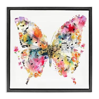 Imagem de Stupell Industries Butterfly & Music Notes Black Floater Framed Canvas Wall Art Design por LSR Design Studio, 25 x 25