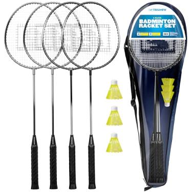 Imagem de Triumph Sports Conjunto de badminton para 4 jogadores com 4 raquetes, 3 petecas e 1 estojo de transporte, preto