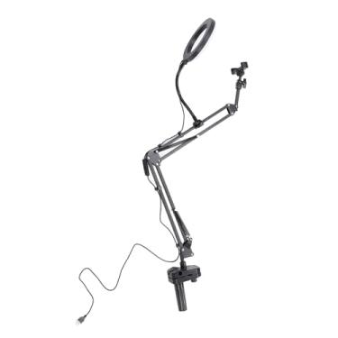 Imagem de Anel Anel Com Suporte de Telefone No Teto, 3 modos de cor, 10 níveis de brilho, luz de mesa ajustável, kit de ring light suspenso com braço de lança, suporte para telefone